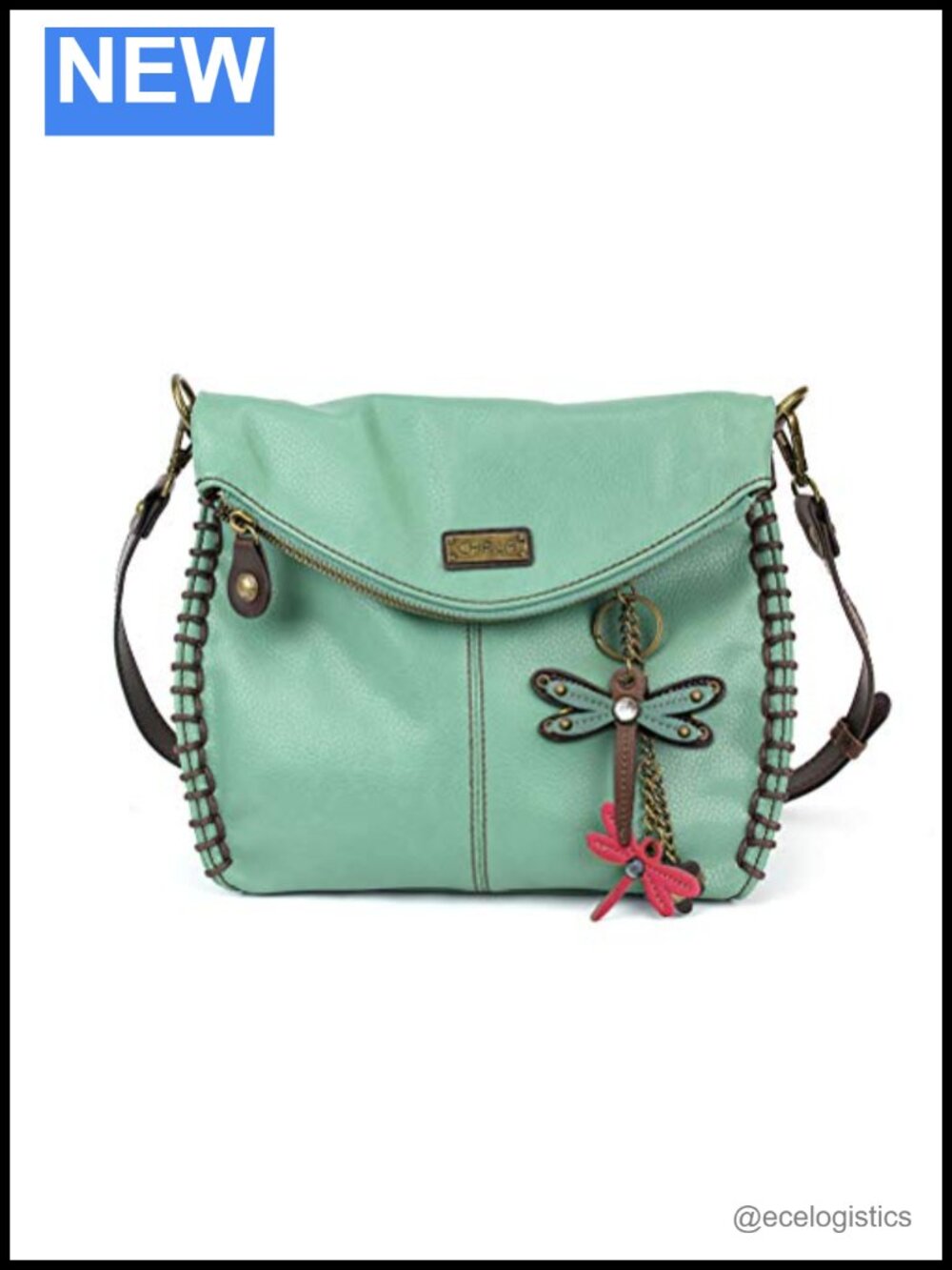 Faux Leather Crossbody Bag with Detachable Dragonfly Charm Adjustable Strap